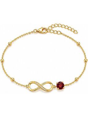 Adjustable 18K Yellow Gold Infinity Birthstone Bracelet - Elegant Gift for Her